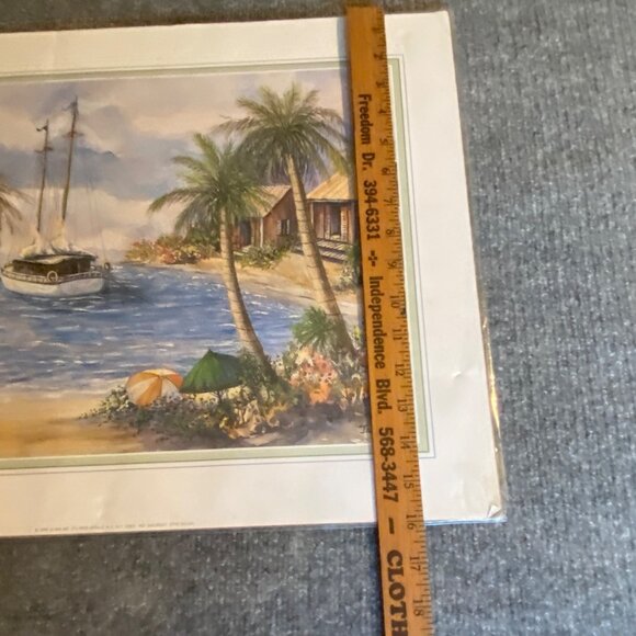 Tropical Beach Scene Litho Art Print By Jackie Sailboat VTG 1999 Scafa Art 20x16 - Picture 6 of 12